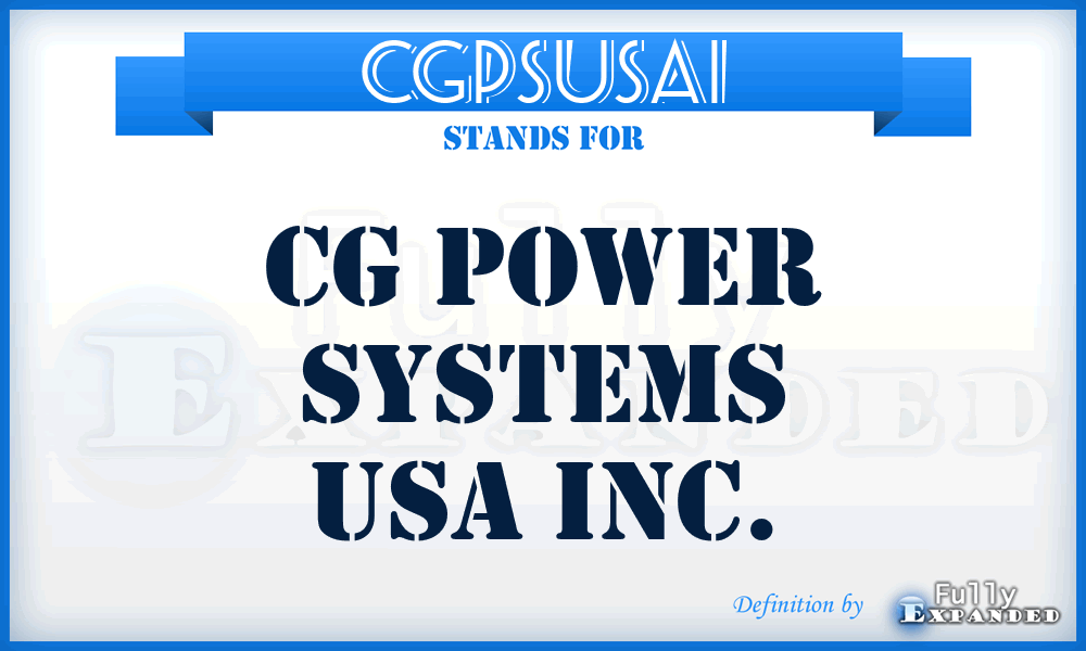 CGPSUSAI - CG Power Systems USA Inc.