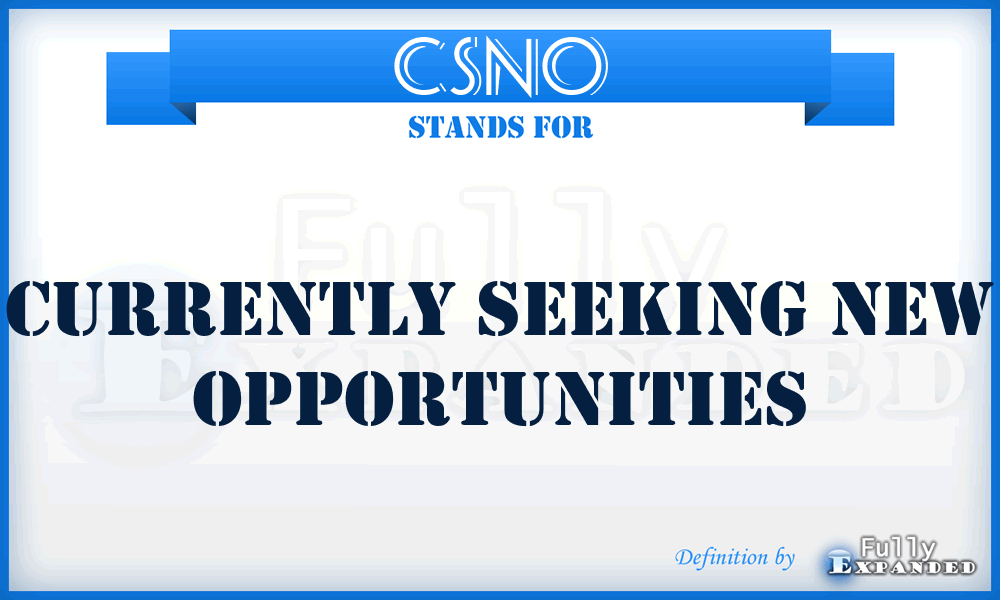 CSNO - Currently Seeking New Opportunities