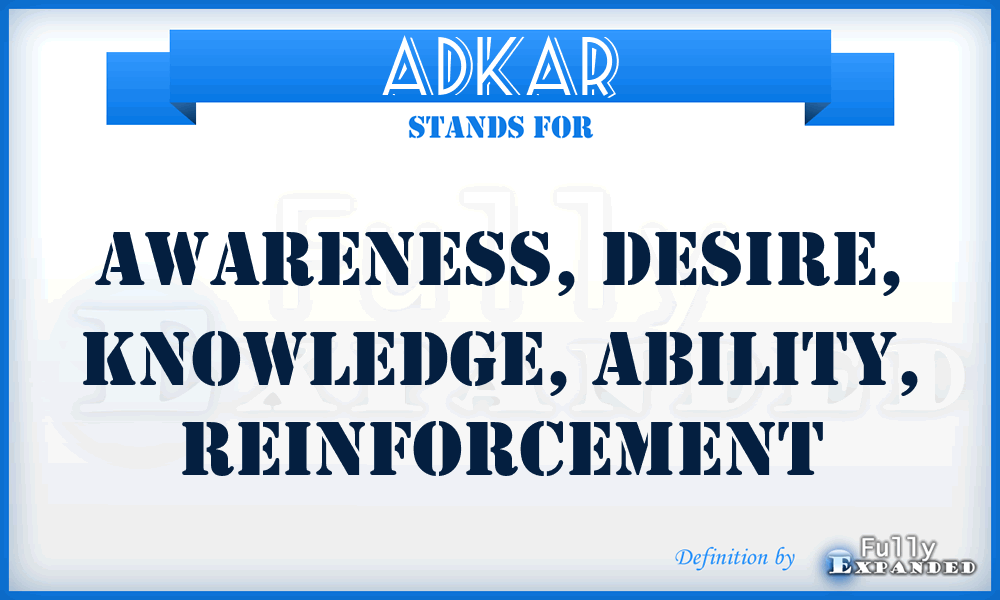 ADKAR - Awareness, Desire, Knowledge, Ability, Reinforcement