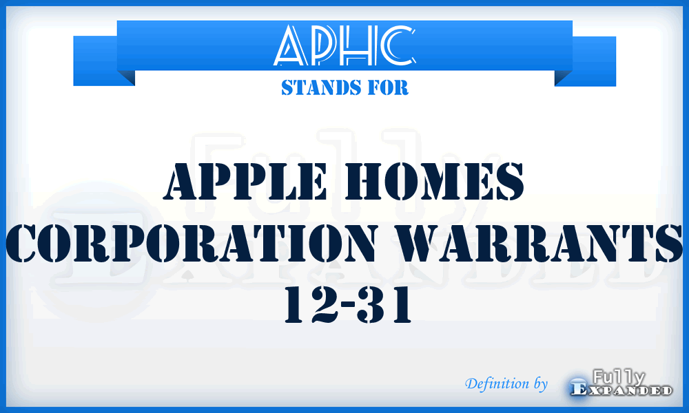 APHC - Apple Homes Corporation Warrants 12-31