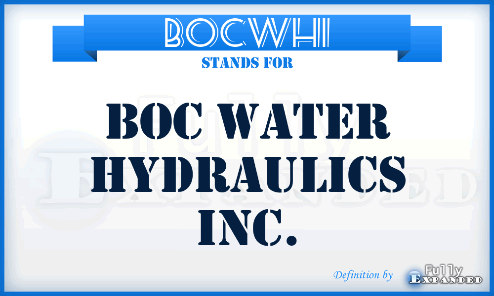 BOCWHI - BOC Water Hydraulics Inc.