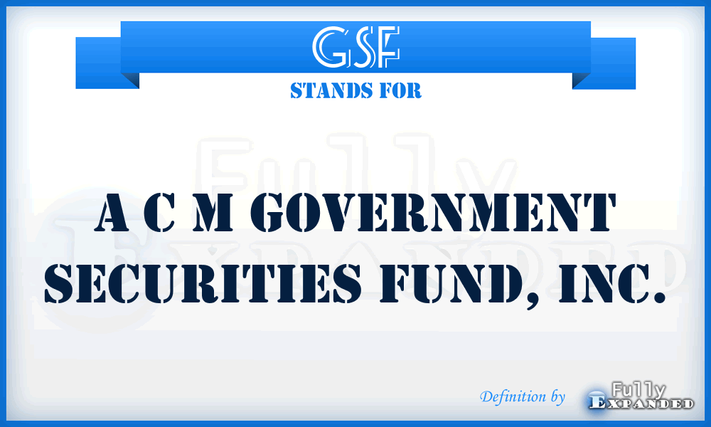 GSF - A C M Government Securities Fund, Inc.