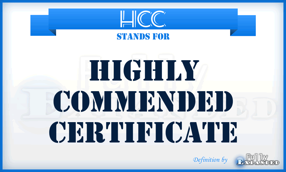 HCC - Highly Commended Certificate
