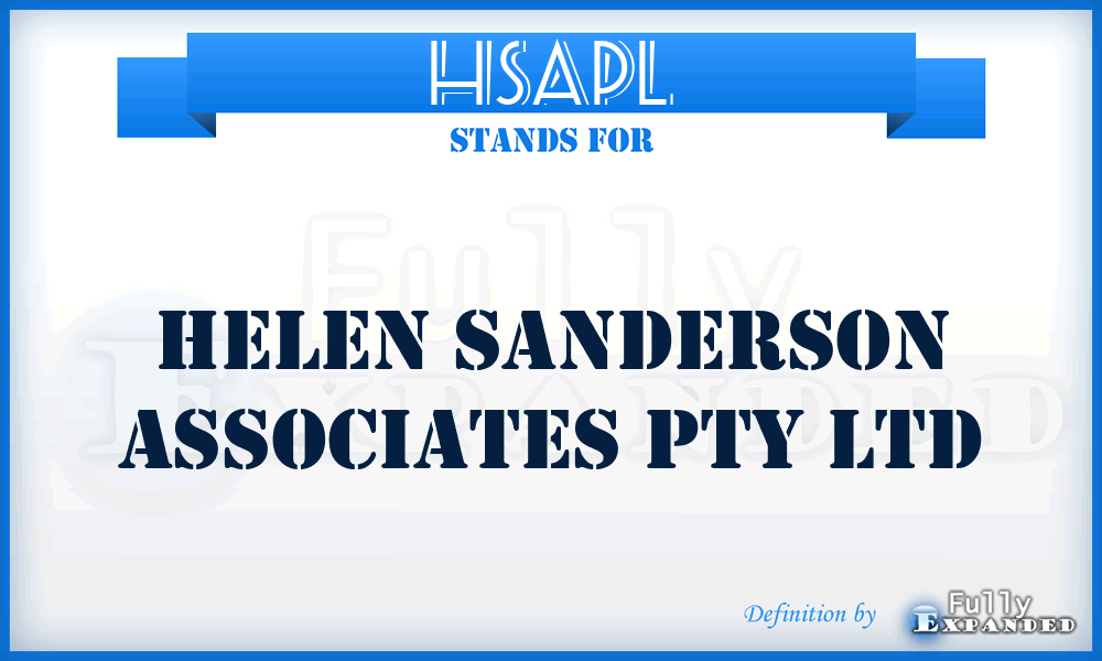 HSAPL - Helen Sanderson Associates Pty Ltd