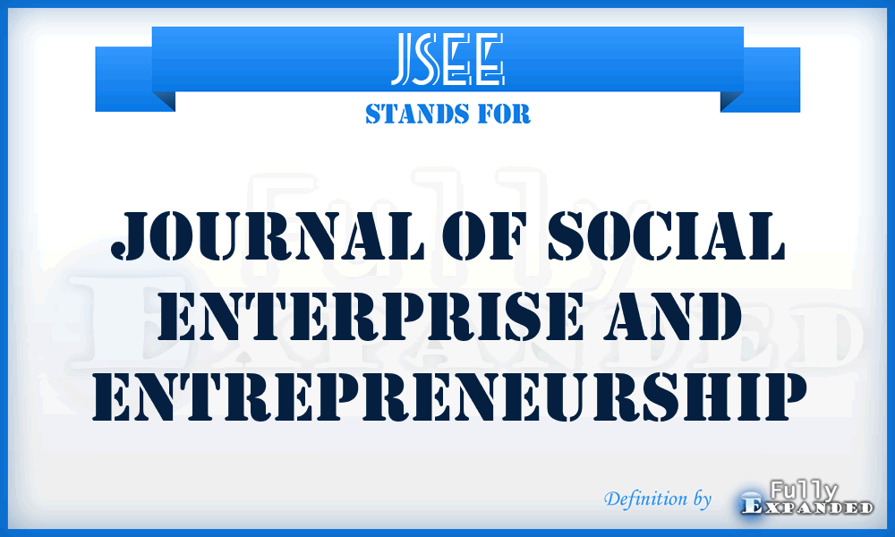 JSEE - Journal of Social Enterprise and Entrepreneurship