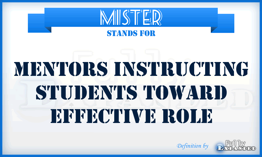 MISTER - Mentors Instructing Students Toward Effective Role