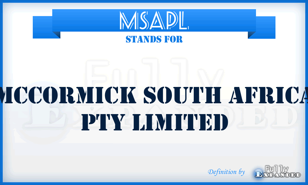 MSAPL - Mccormick South Africa Pty Limited