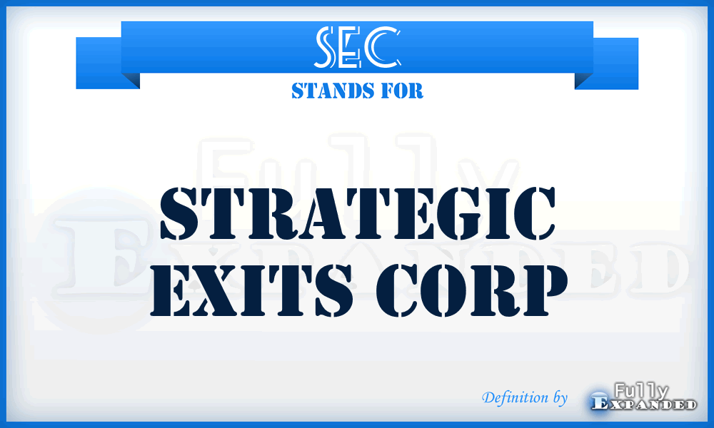 SEC - Strategic Exits Corp