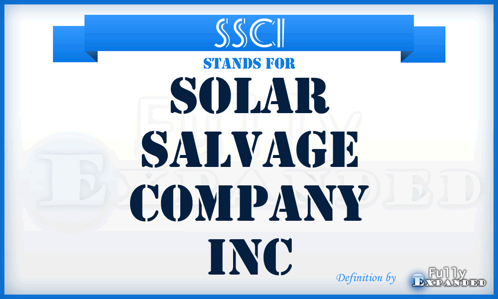 SSCI - Solar Salvage Company Inc