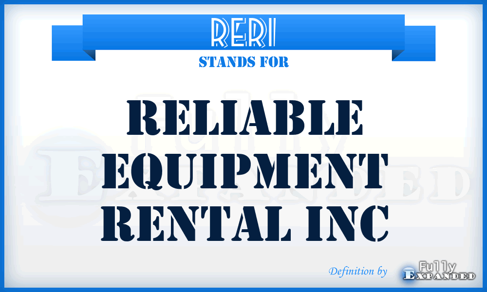 RERI - Reliable Equipment Rental Inc