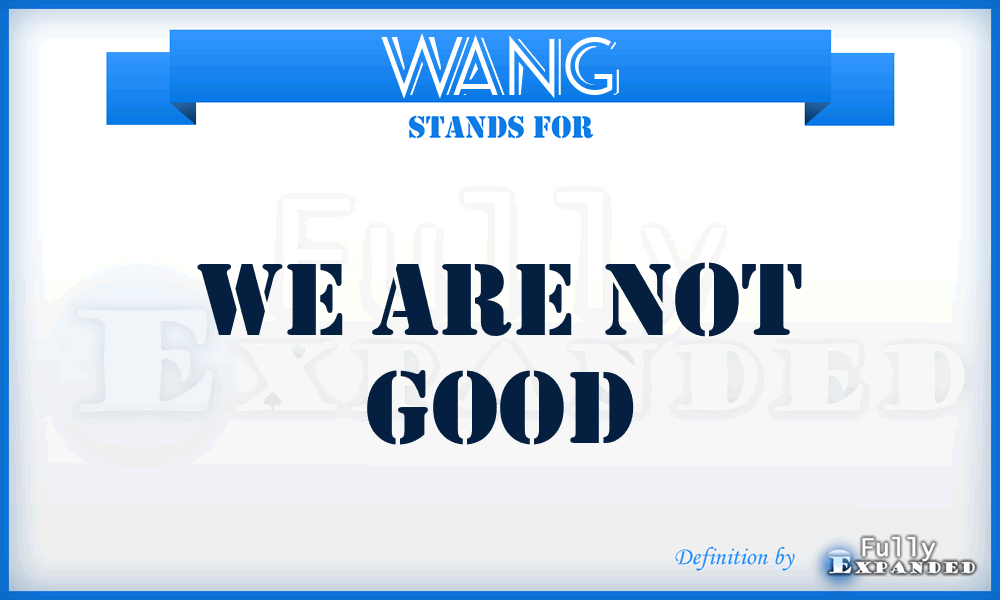 WANG - We Are Not Good