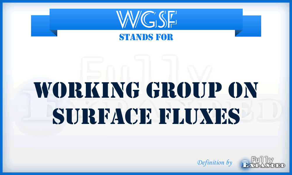 WGSF - Working Group on Surface Fluxes